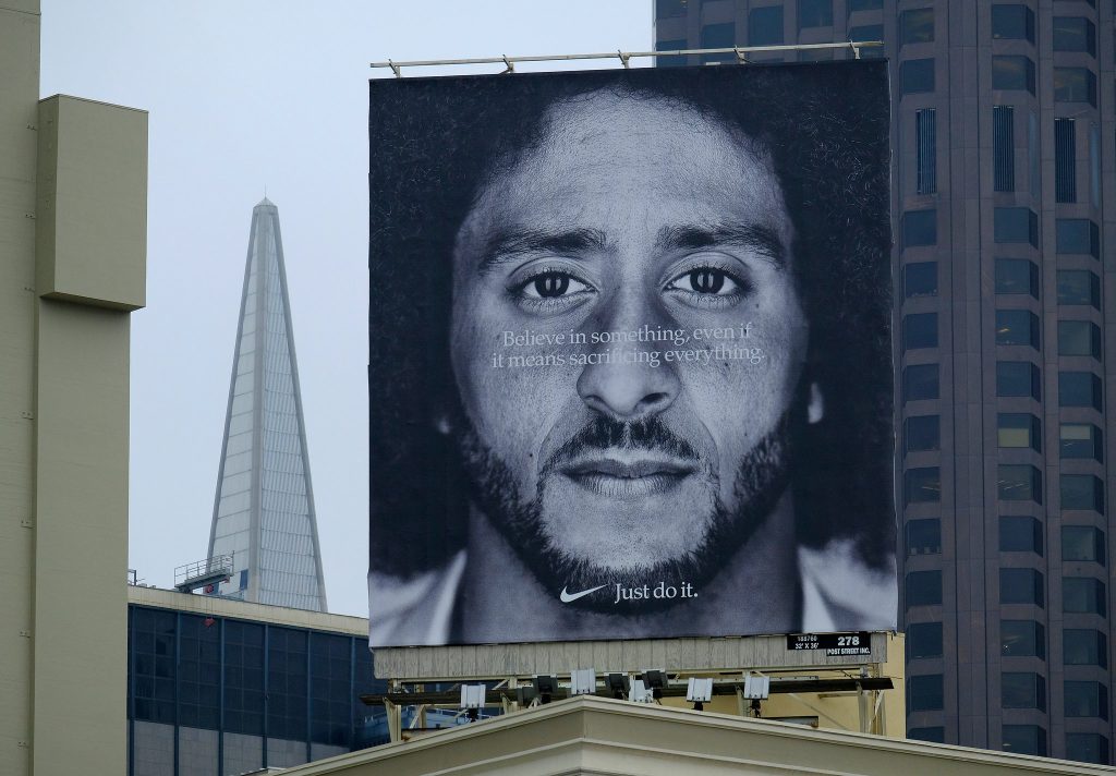 Nike’s “Just Do It” campaign with Colin Kaepernick displayed on a billboard