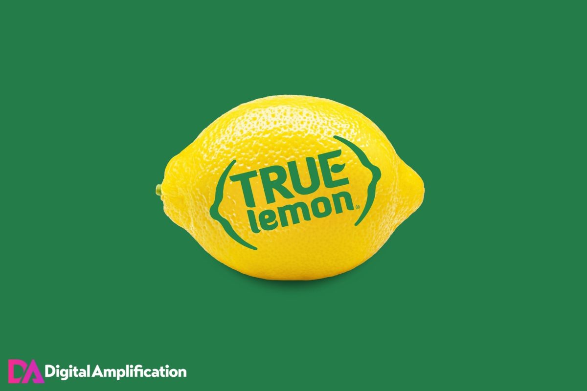 A lemon with the words "True Lemon" written on it